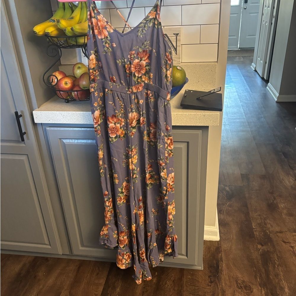 American Eagle Outfitters Floral Jumpsuit - Blue and Orange